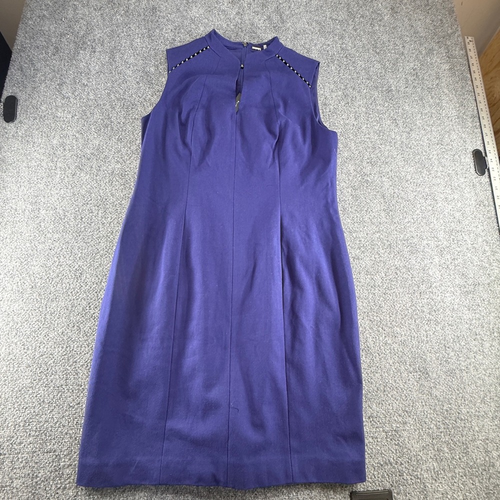 Elie Tahari Michelle Dress Regal Purple Studded Sheath Mock Neck Size 16 Dress